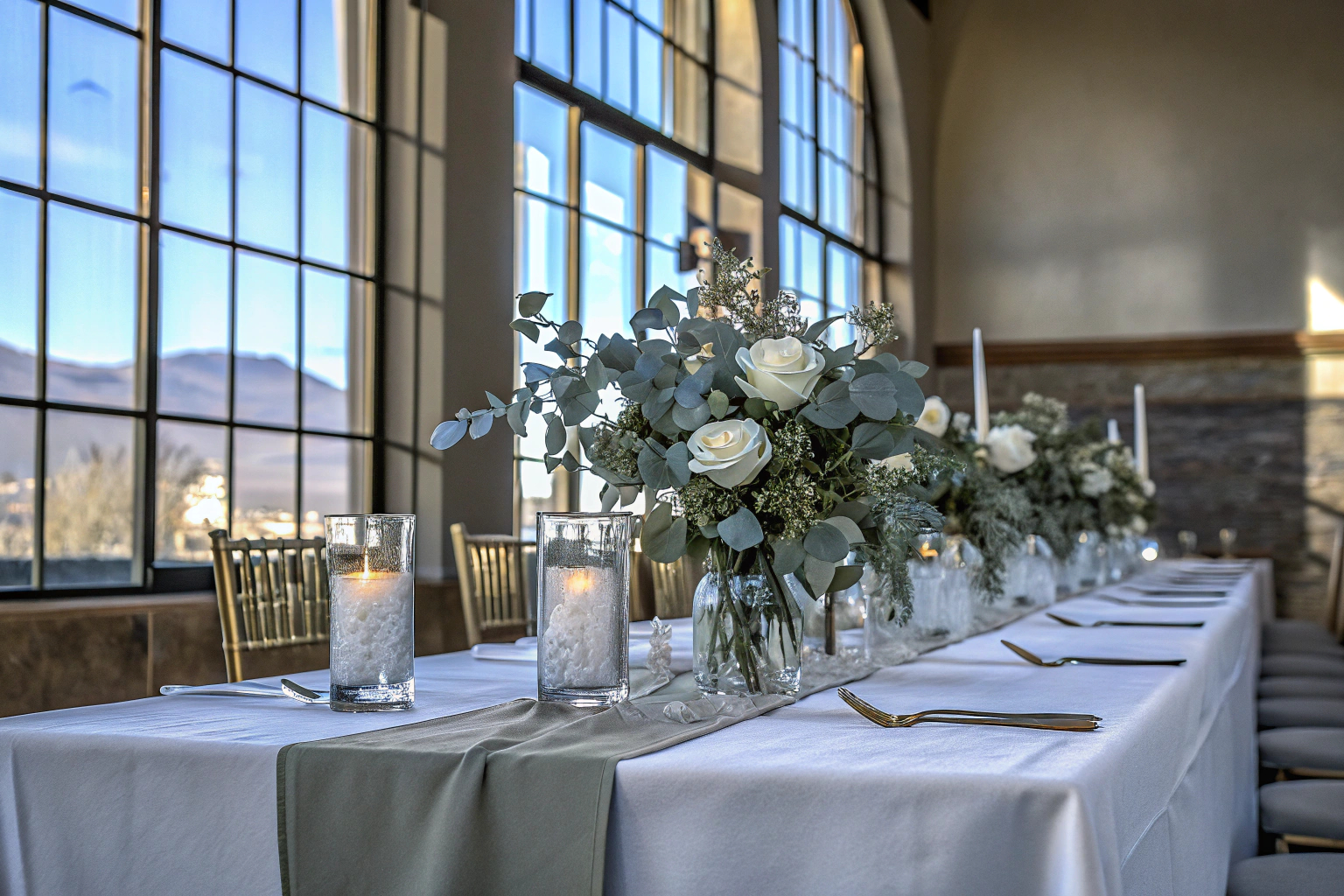 Hochzeitstisch mit Vlies Tischläufer