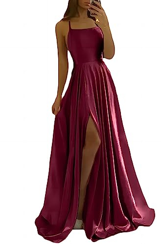 xxxiticat Damen Elegant Lange Ballkleider Satin A-Linie Hochzeitskleid