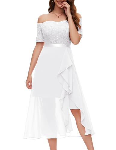 Berylove Sommerkleid Damen Kleid Weiß Lang